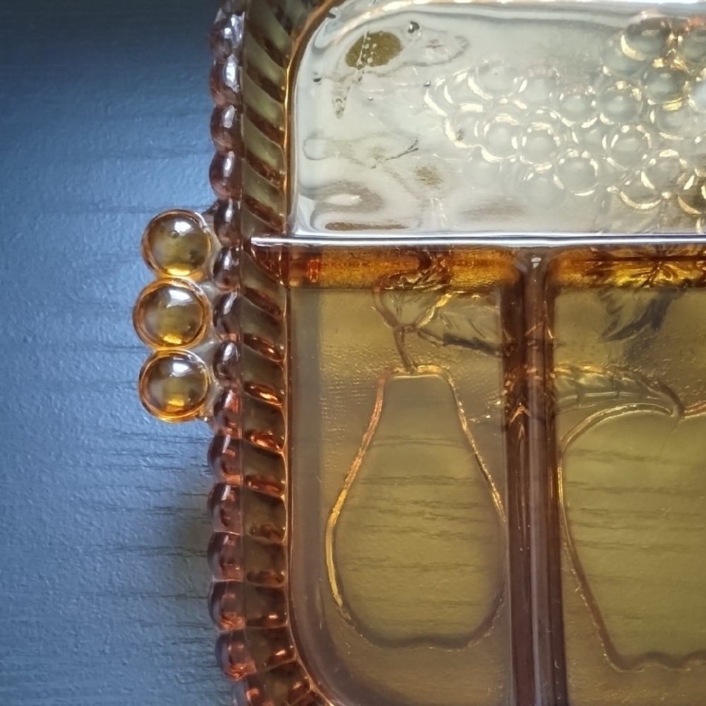 Vintage Amber Glass Divided Serving Tray - Picture 4 of 6